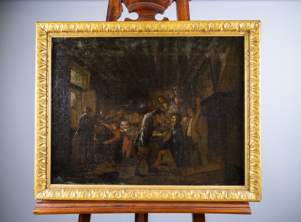 18th Century Oil In Manner of Pieter Jansz Quast (1605-1647) - Tavern Fight Over A Card Game View VI