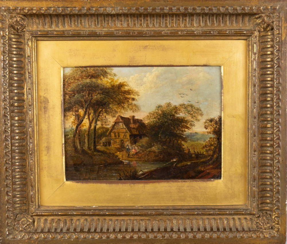 Circle of Alexander Nasmyth - Figures In Highland Country Landscape. Signed. Oil On Board