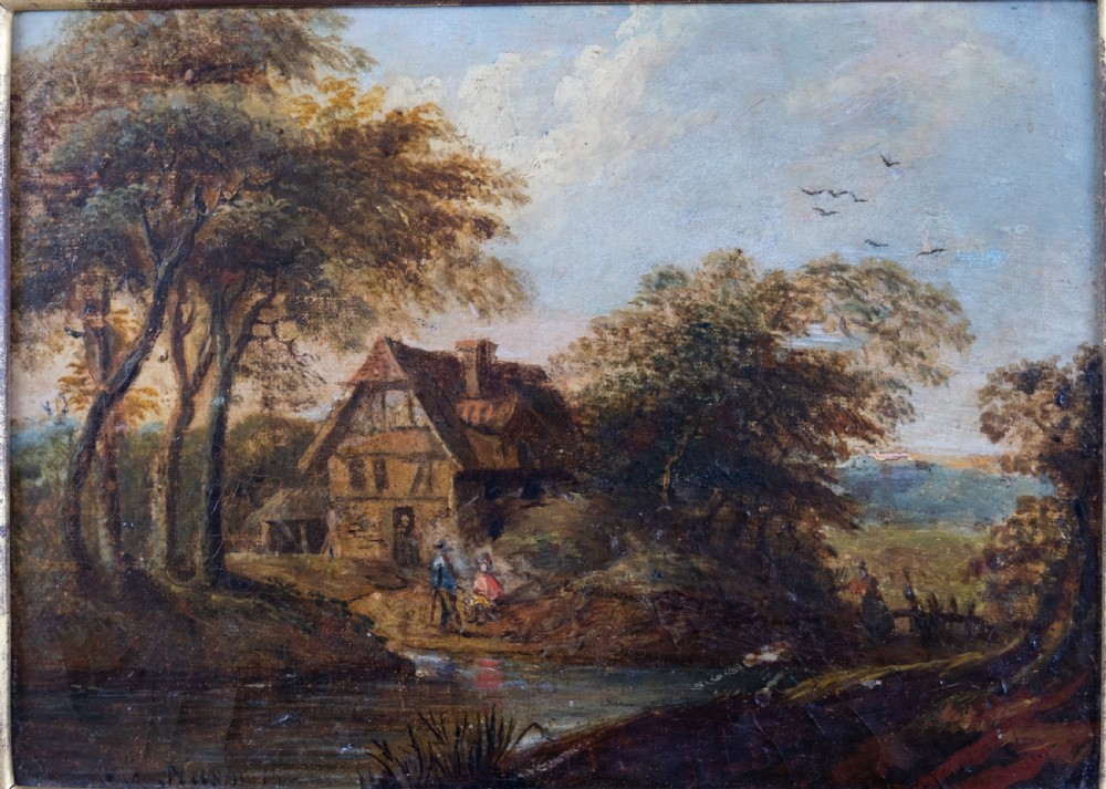 Circle of Alexander Nasmyth - Figures In Highland Country Landscape. Signed. Oil On Board View II