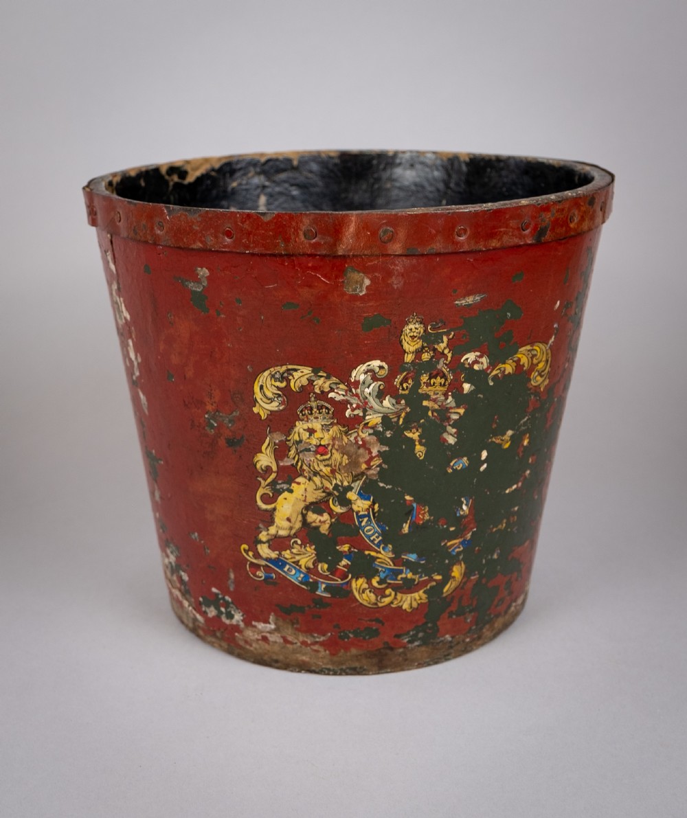 Victorian Papier Mache Royal Arms Fire Bucket.