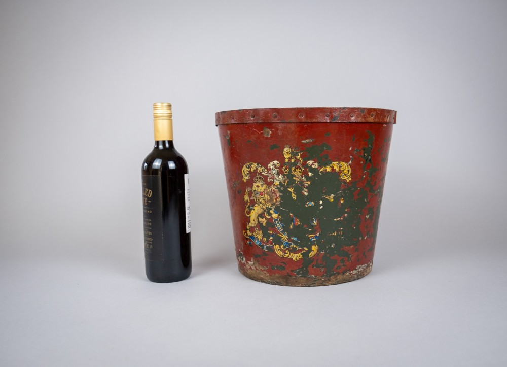 Victorian Papier Mache Royal Arms Fire Bucket. View II
