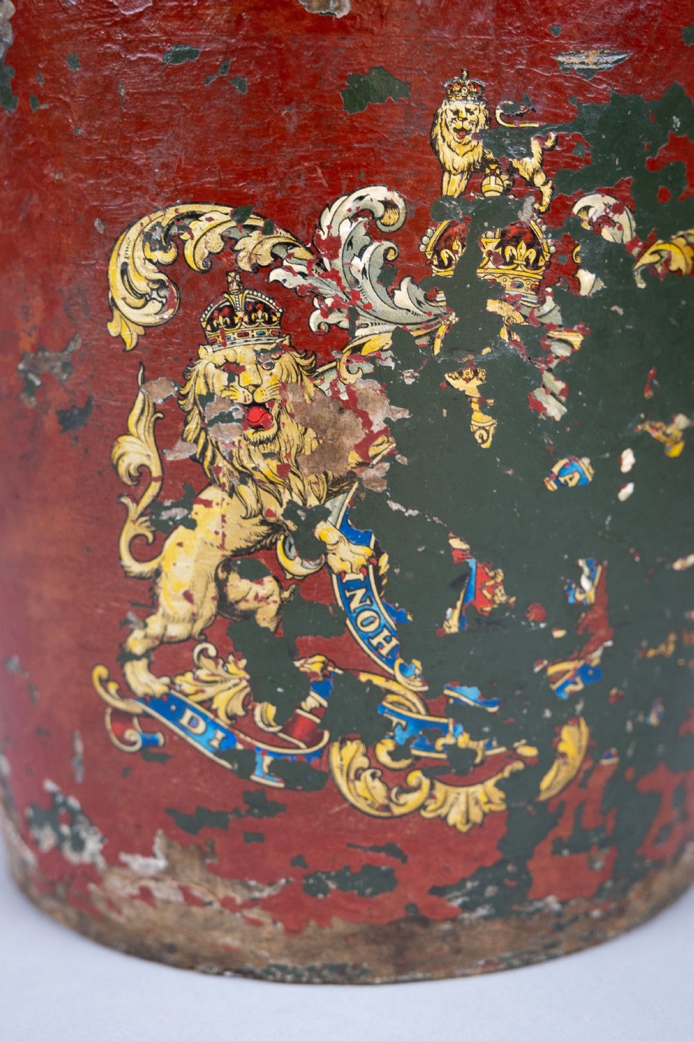 Victorian Papier Mache Royal Arms Fire Bucket. View IV
