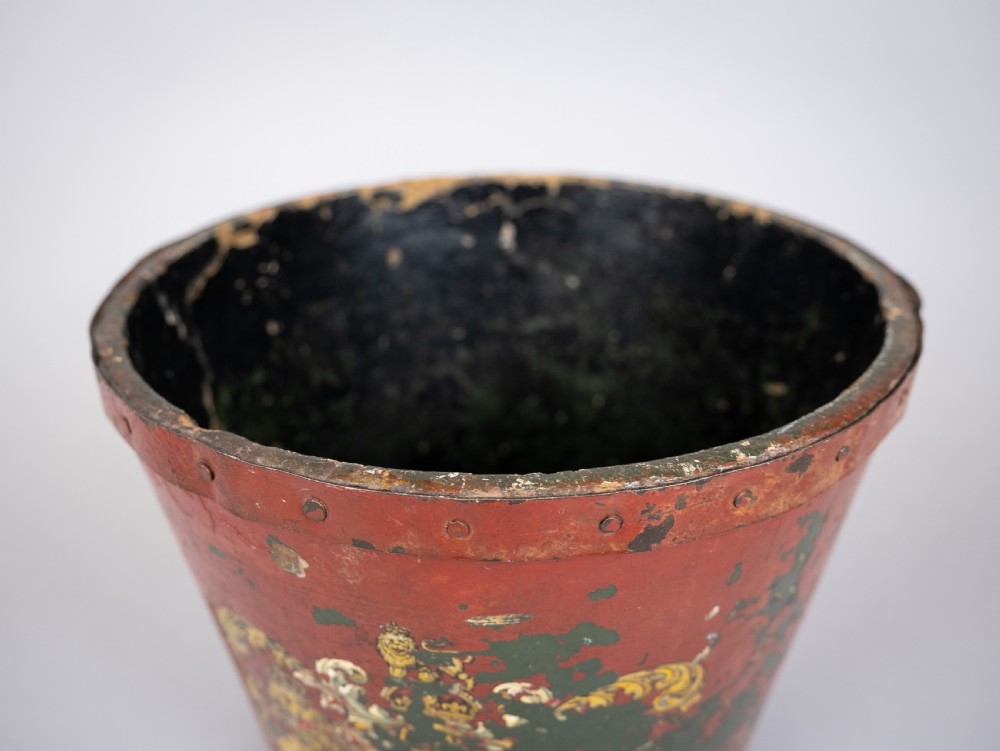 Victorian Papier Mache Royal Arms Fire Bucket. View VII