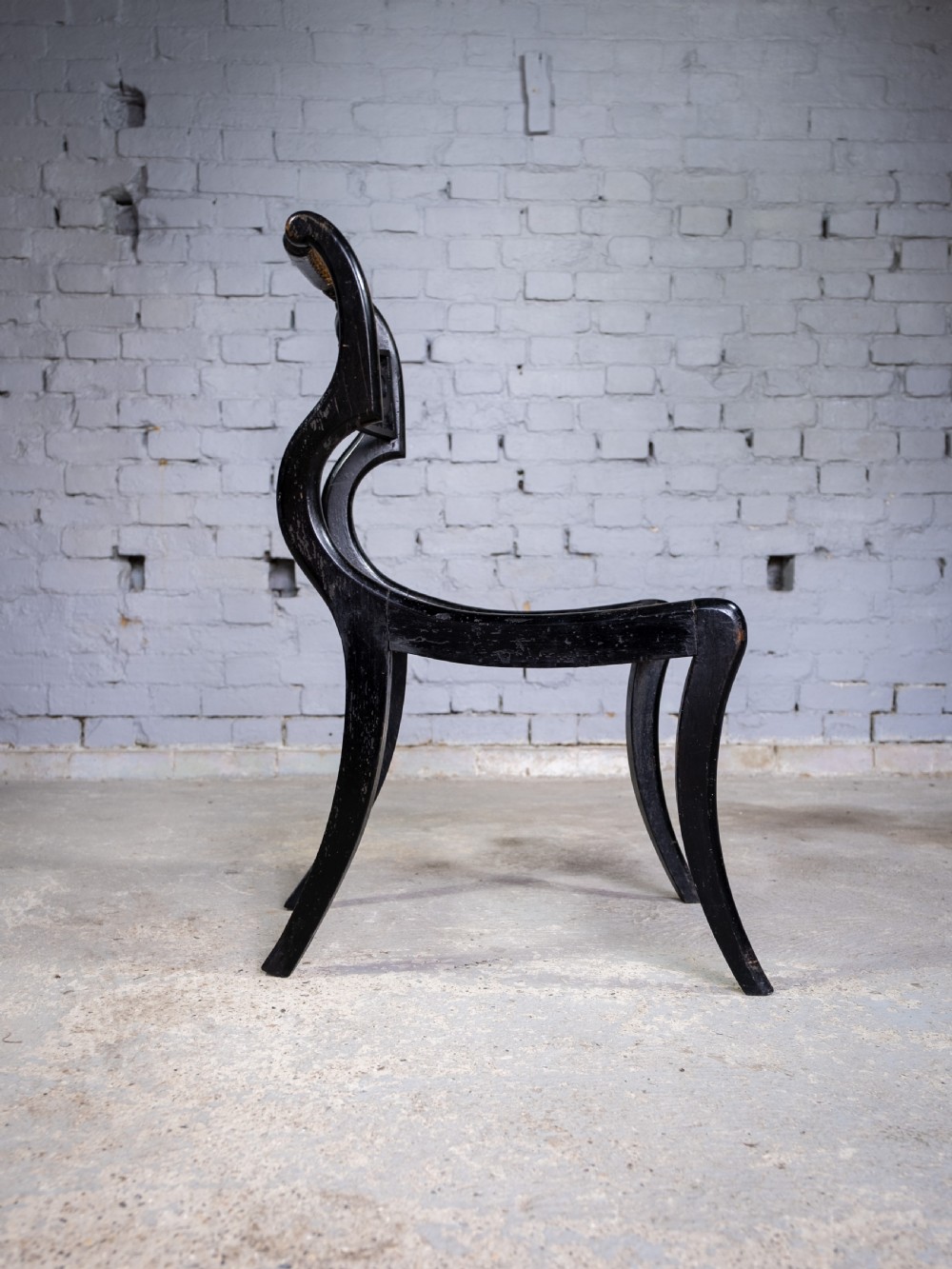 Regency Ebonised, Gilt & Painted Cane Sabre Leg Chair View IV