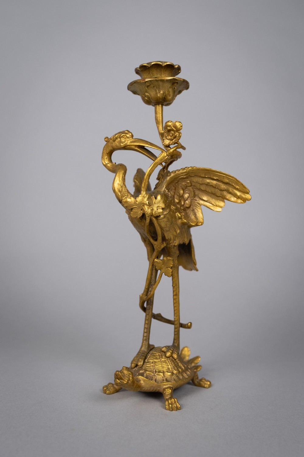 Pair Of French 'Japanesque' Gilt Bronze Candlesticks, c.1890. View III