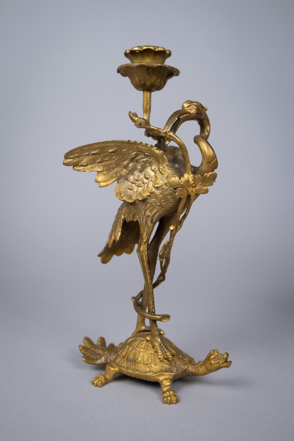 Pair Of French 'Japanesque' Gilt Bronze Candlesticks, c.1890. View IV