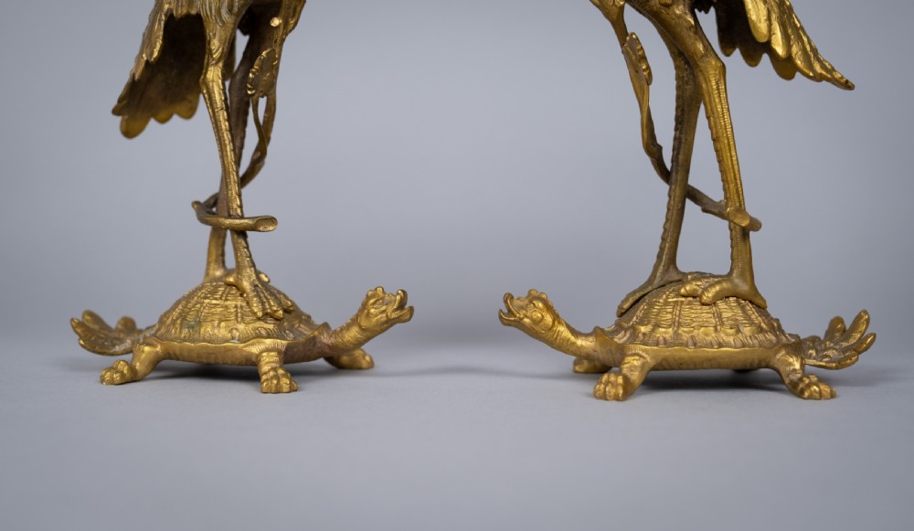 Pair Of French 'Japanesque' Gilt Bronze Candlesticks, c.1890. View VII