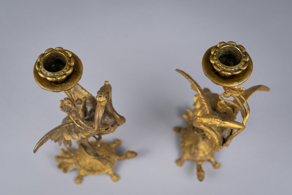 Pair Of French 'Japanesque' Gilt Bronze Candlesticks, c.1890. View VIII