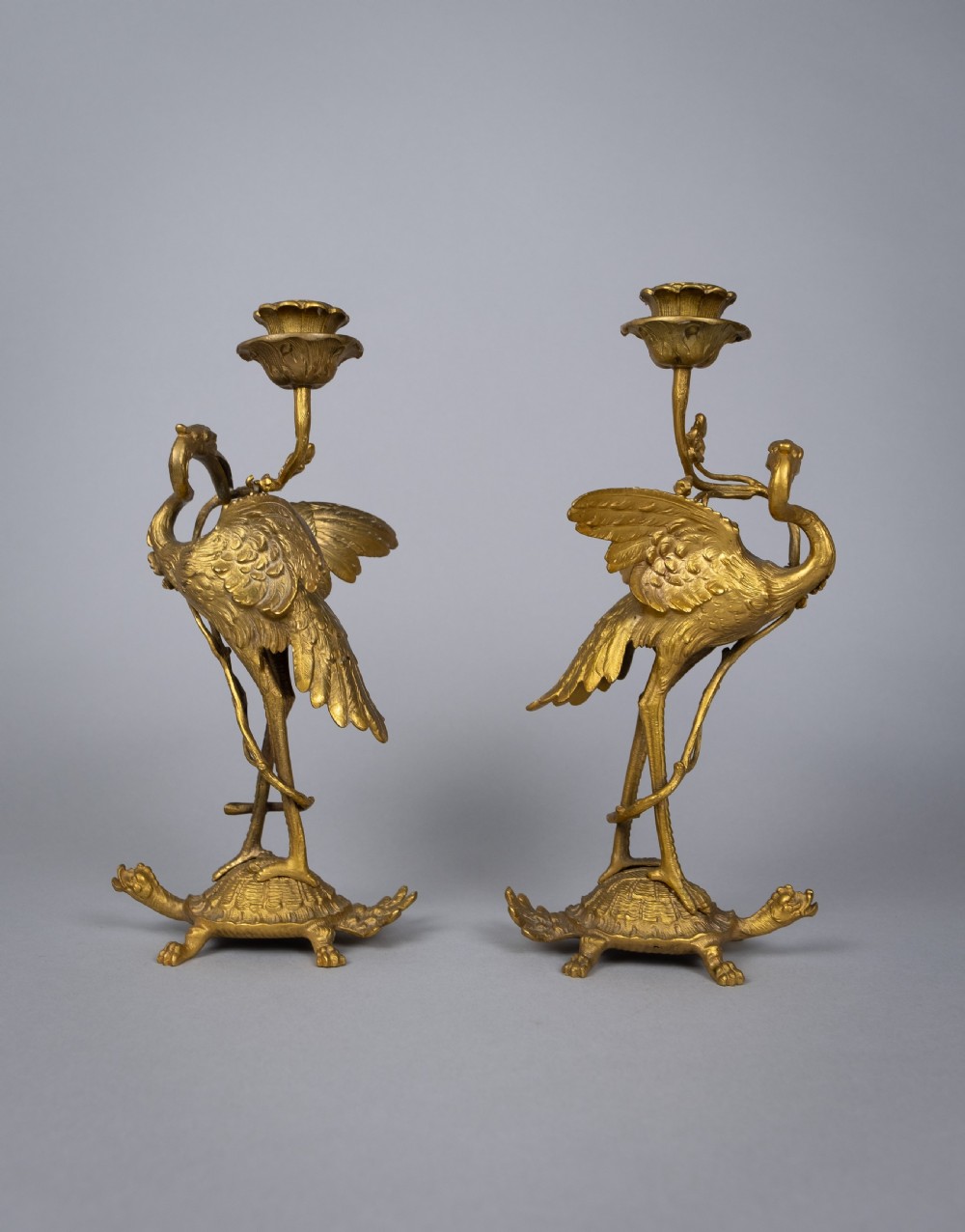 Pair Of French 'Japanesque' Gilt Bronze Candlesticks, c.1890. View IX