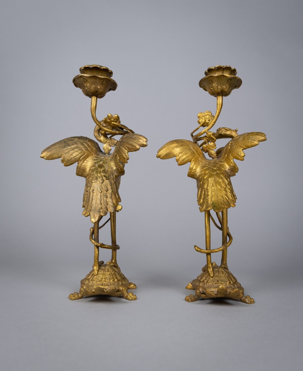 Pair Of French 'Japanesque' Gilt Bronze Candlesticks, c.1890. View X