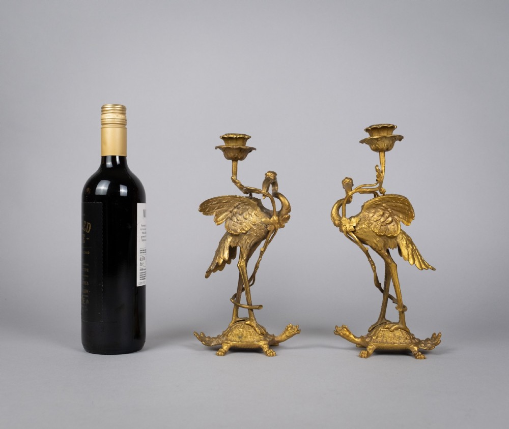 Pair Of French 'Japanesque' Gilt Bronze Candlesticks, c.1890. View XII