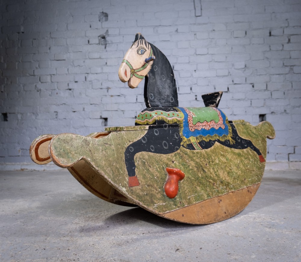 Late 19th Century Folk Art Painted Wooden Rocking Horse View II