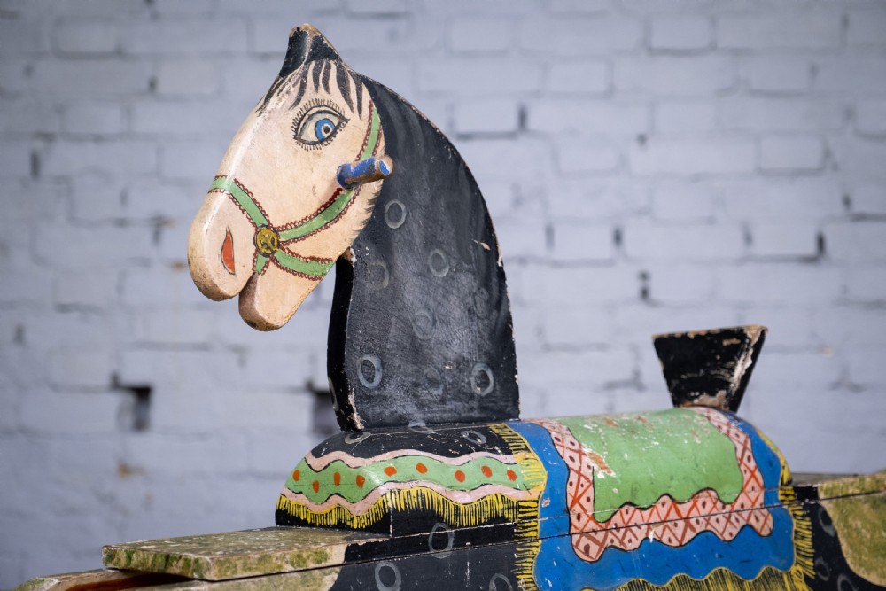 Late 19th Century Folk Art Painted Wooden Rocking Horse View III