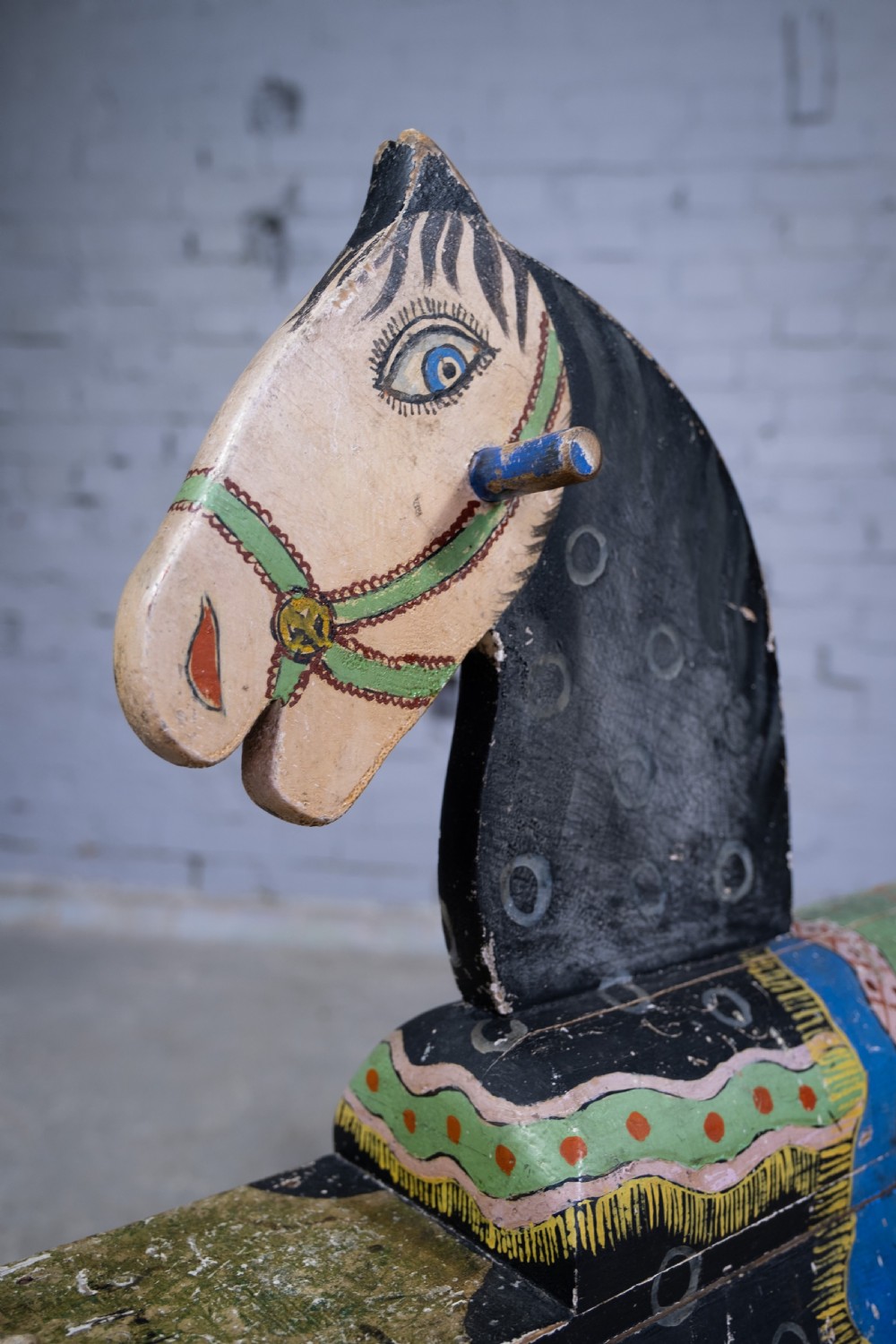 Late 19th Century Folk Art Painted Wooden Rocking Horse View V