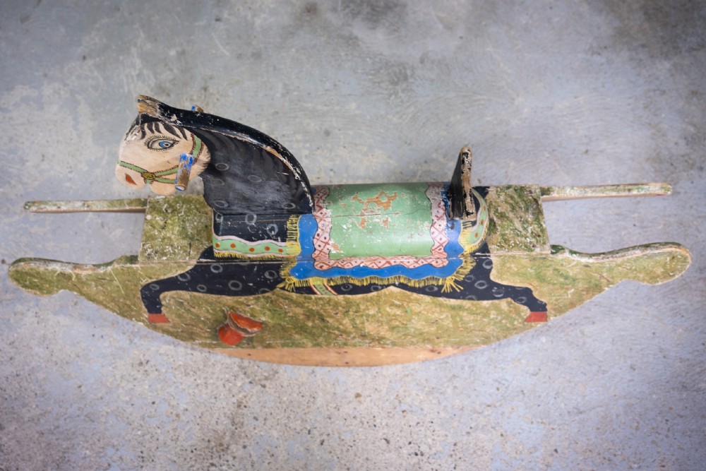 Late 19th Century Folk Art Painted Wooden Rocking Horse View VII