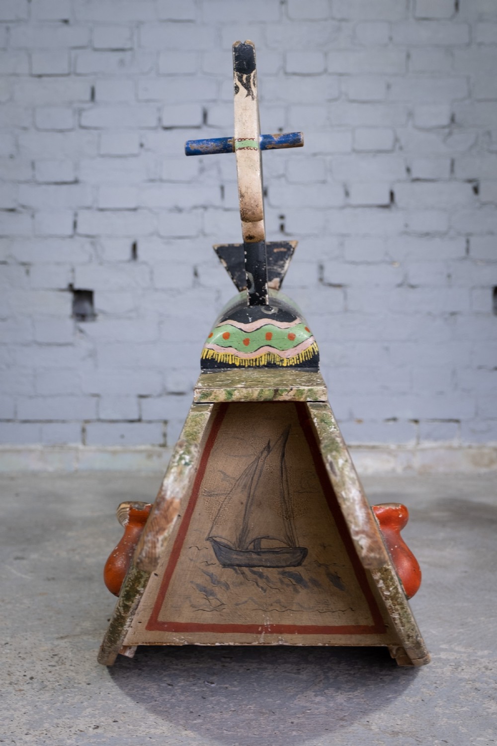 Late 19th Century Folk Art Painted Wooden Rocking Horse View VIII