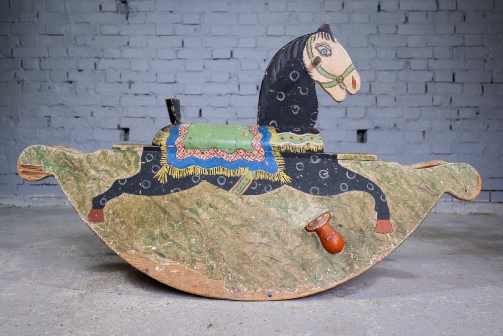 Late 19th Century Folk Art Painted Wooden Rocking Horse View X