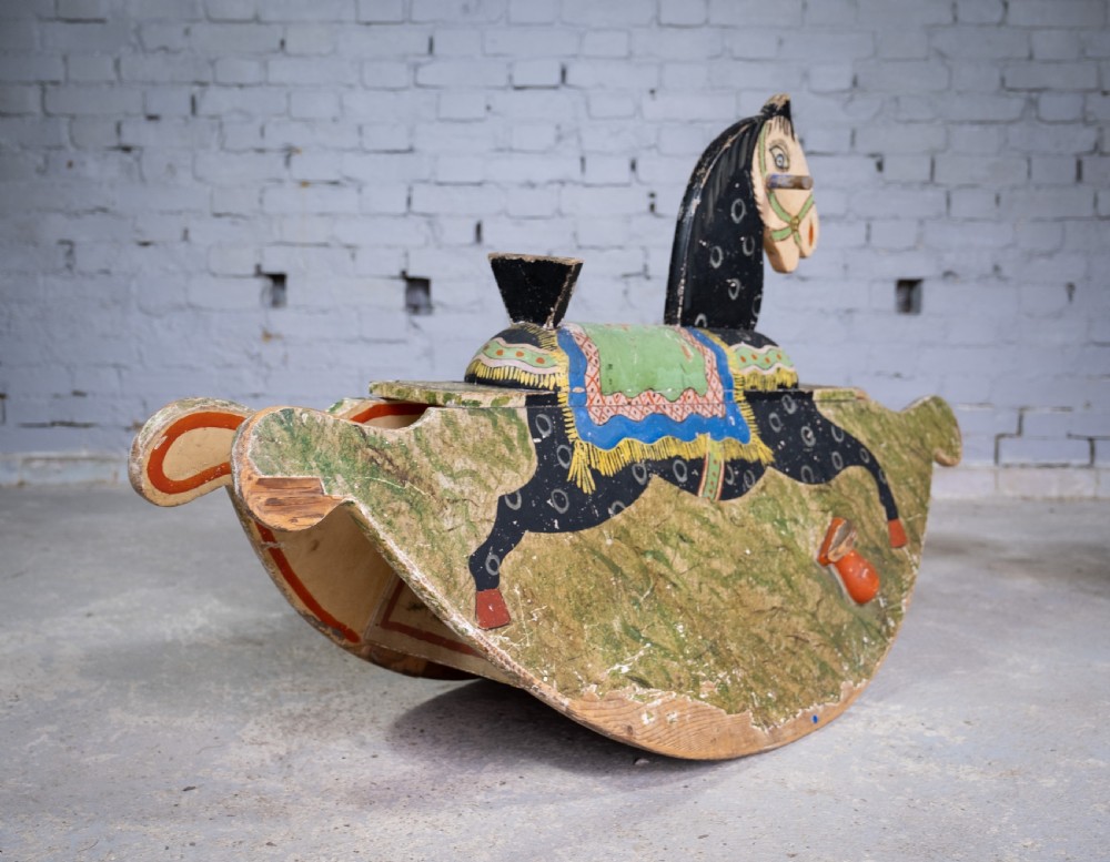 Late 19th Century Folk Art Painted Wooden Rocking Horse View XI