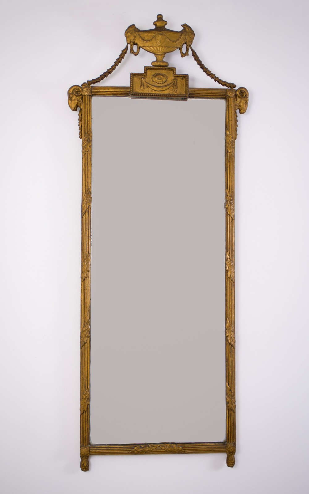 Early 19th Century French Neoclassical Pier Mirror With Rams' Head Decoration