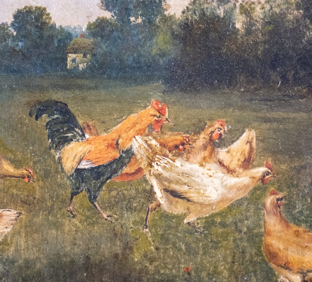 Chickens In A Landscape, Signed & Dated 'A.D, 1883'. Oil On Tin. View V
