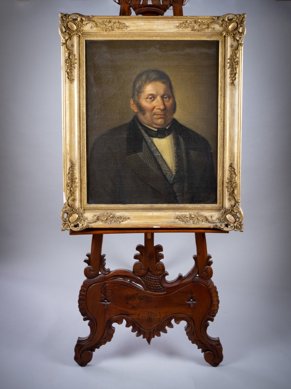 Large 19th Century Portrait Of A Gentleman. European School. Oil On Canvas.