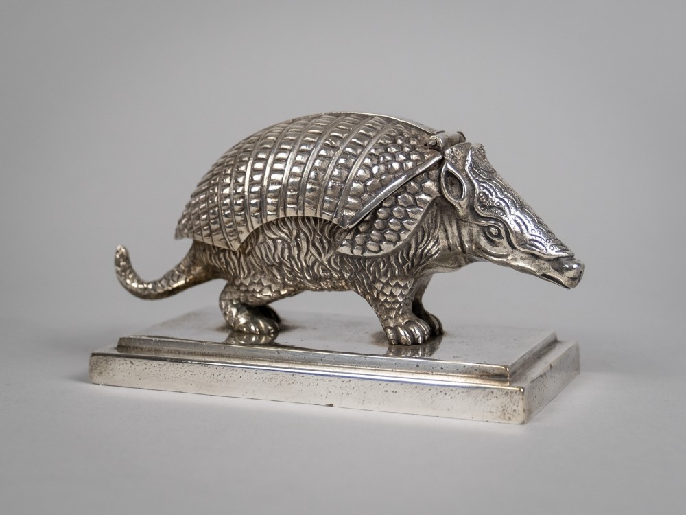 19th Century Silver Plated Armadillo Novelty Inkwell
