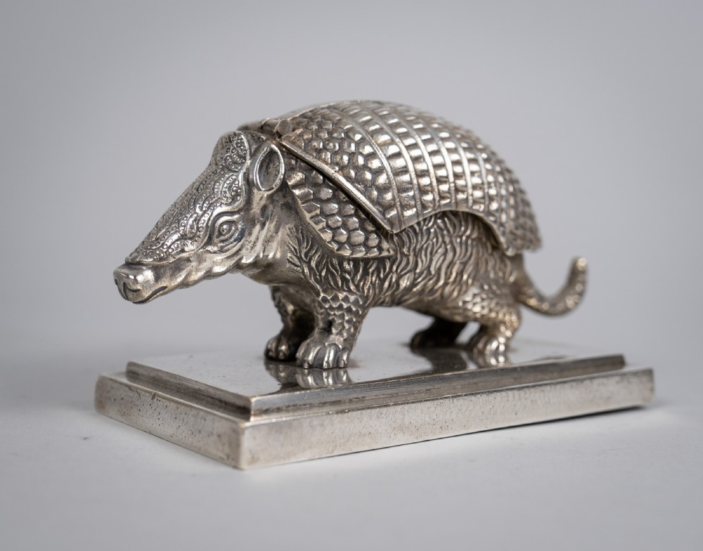 19th Century Silver Plated Armadillo Novelty Inkwell View II
