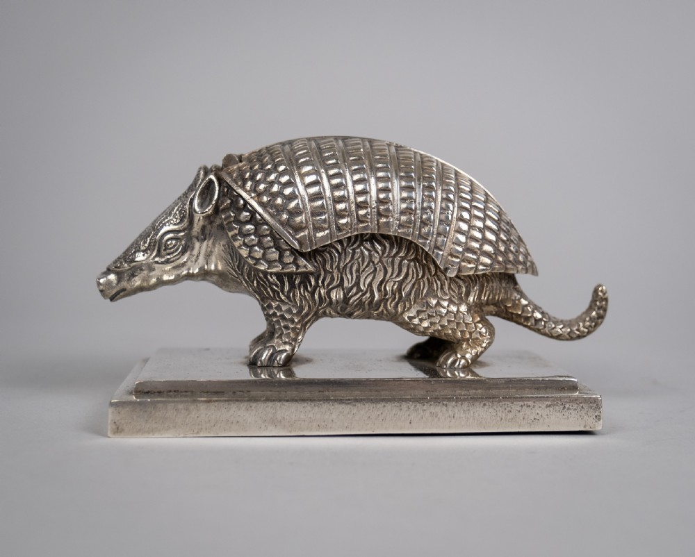 19th Century Silver Plated Armadillo Novelty Inkwell View III