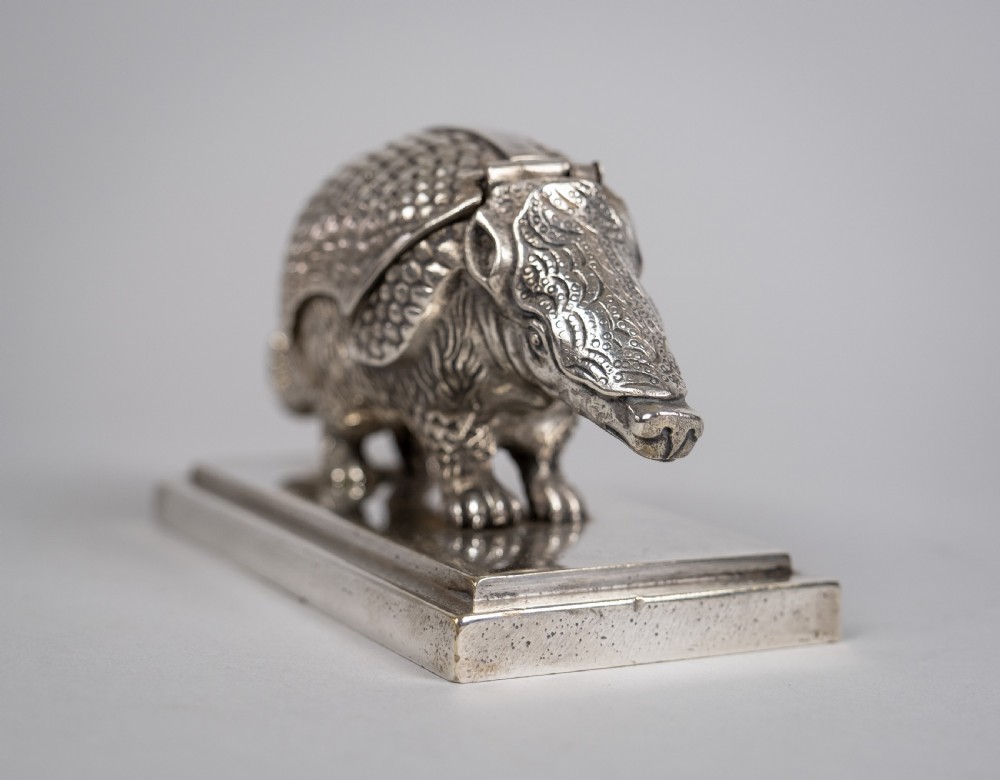 19th Century Silver Plated Armadillo Novelty Inkwell View V