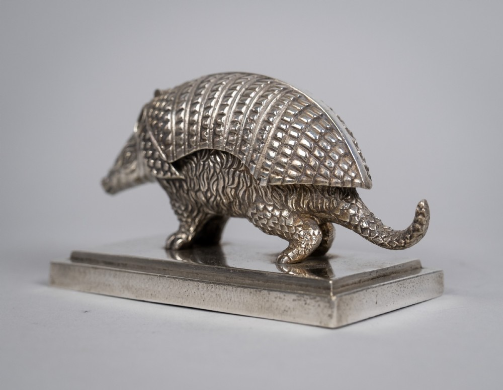 19th Century Silver Plated Armadillo Novelty Inkwell View VI
