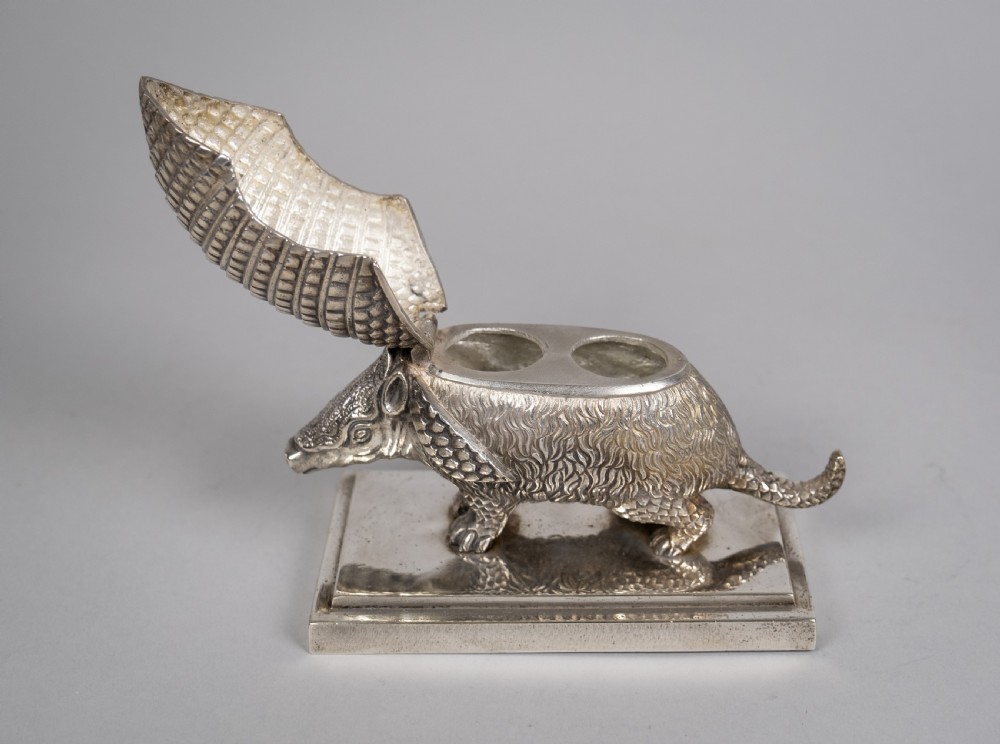 19th Century Silver Plated Armadillo Novelty Inkwell View VIII