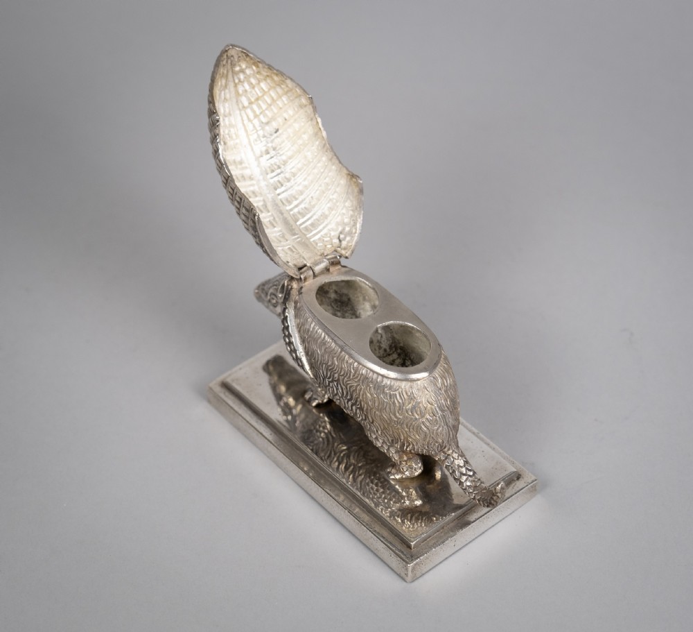 19th Century Silver Plated Armadillo Novelty Inkwell View IX