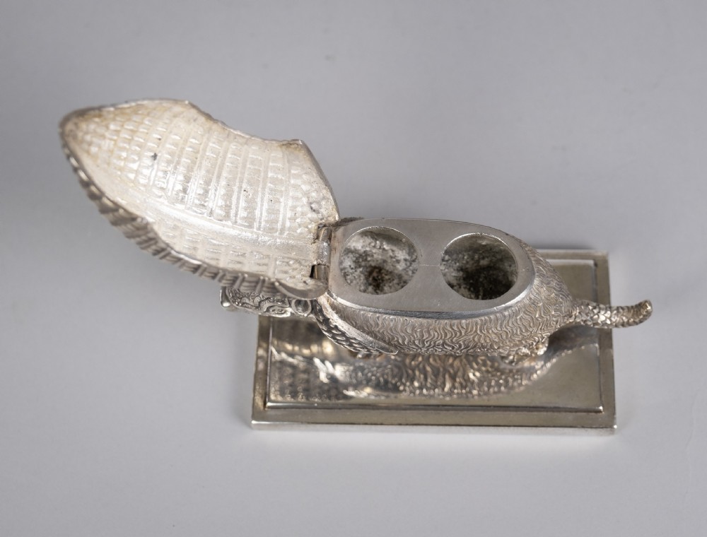 19th Century Silver Plated Armadillo Novelty Inkwell View X