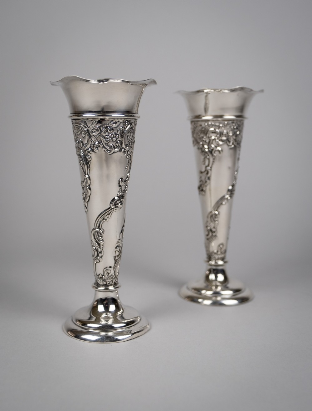 William Comyns & Sons, London, 1902 - Pair of Sterling Silver Spill Vases. View II