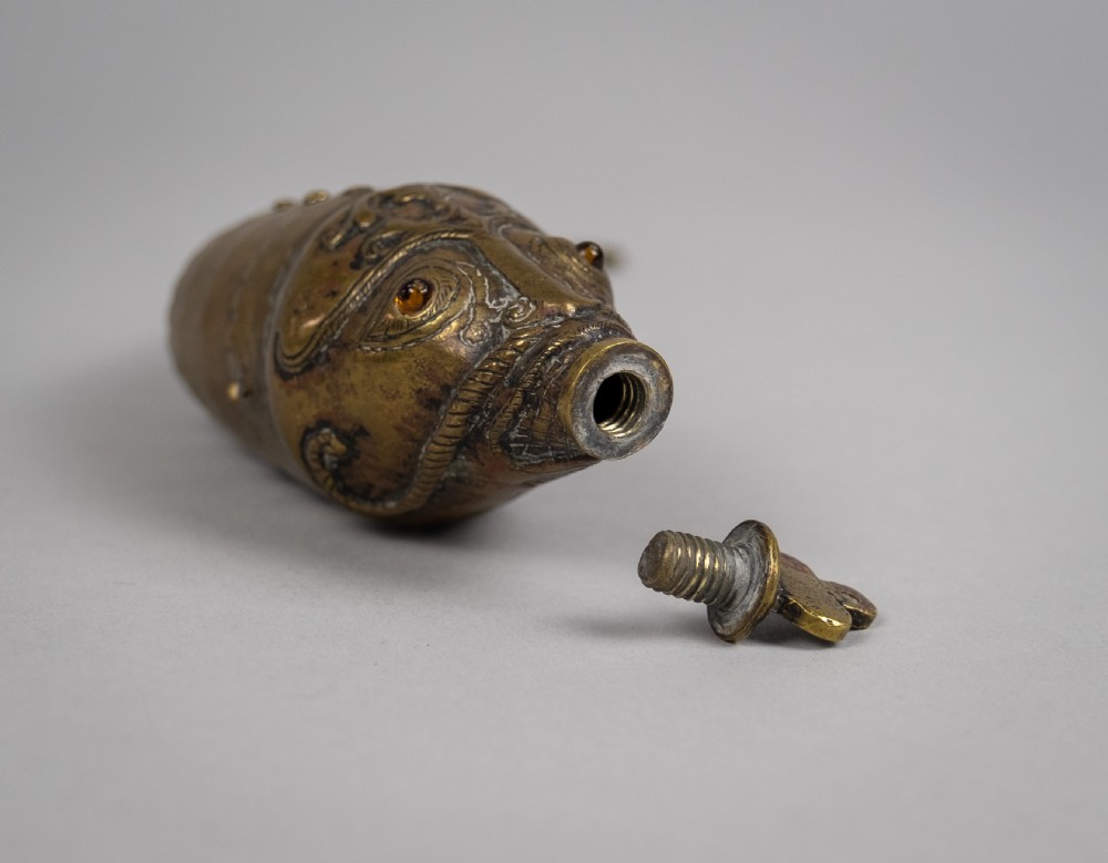 Large 19th Century Indian Brass Articulated Fish Powder Flask View V