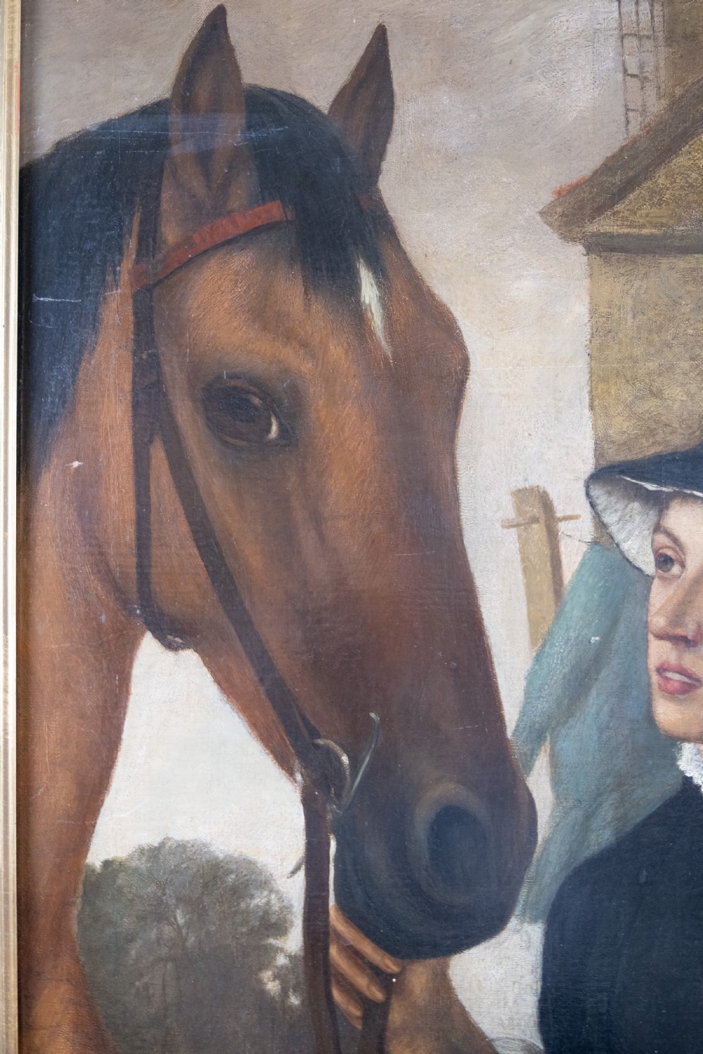 19th Century Oil On Canvas Horse & Rider In Maple Frame. View V