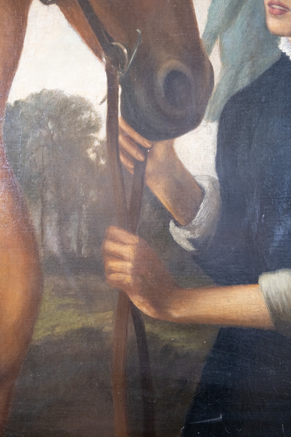 19th Century Oil On Canvas Horse & Rider In Maple Frame. View VI