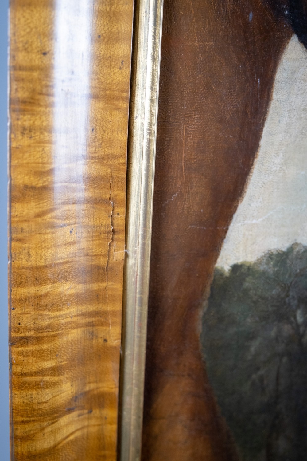 19th Century Oil On Canvas Horse & Rider In Maple Frame. View IX
