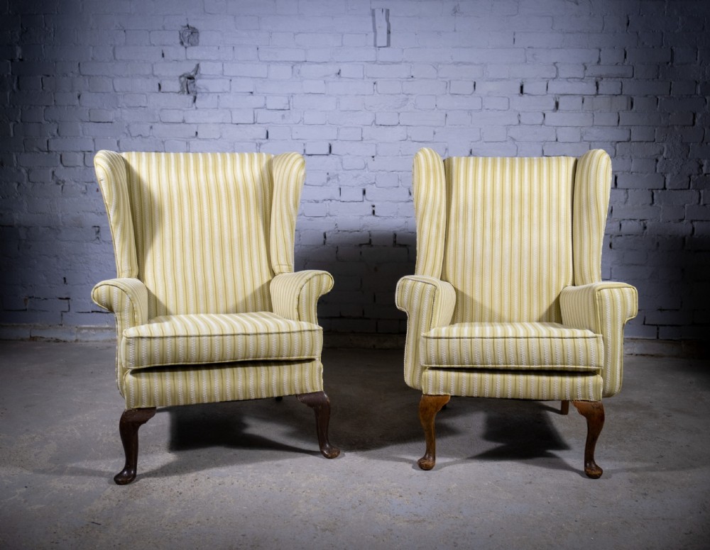 Near Pair Of Early 20th Century Wingback Armchairs.