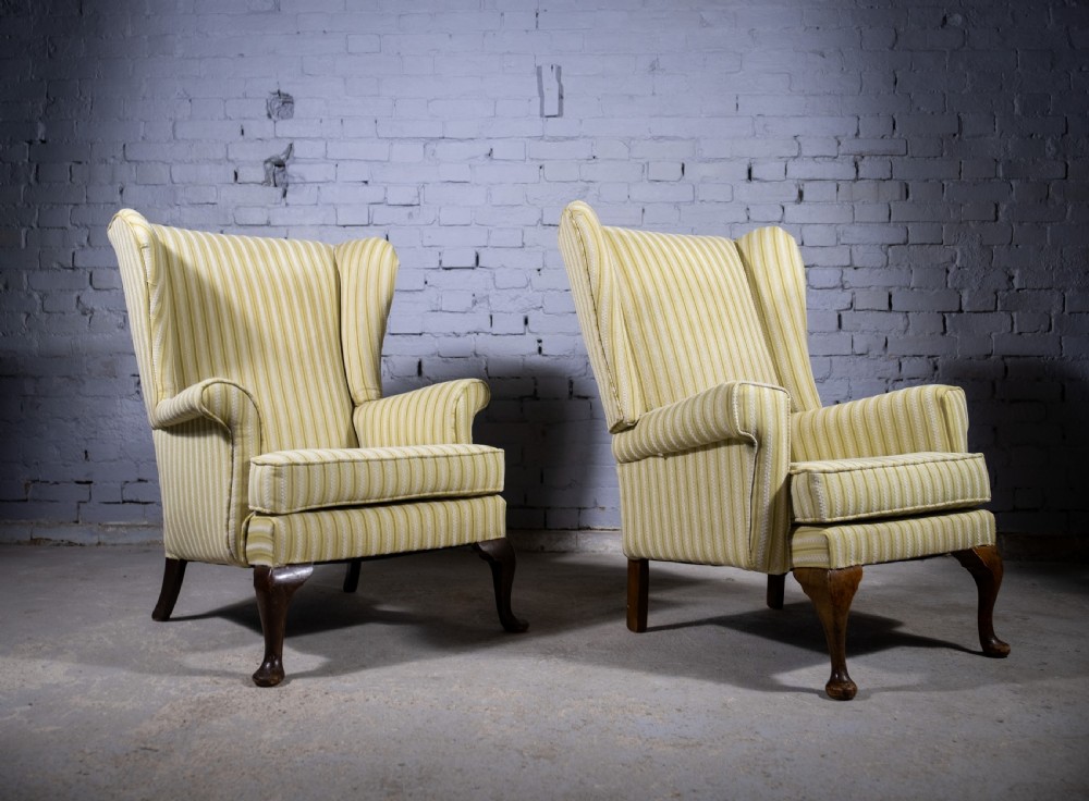 Near Pair Of Early 20th Century Wingback Armchairs. View IV