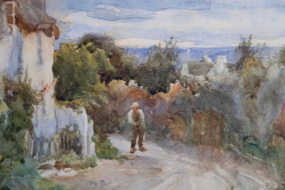 Tom Clough (1867-1943) - Figure On A Country Lane. Watercolour. View IV