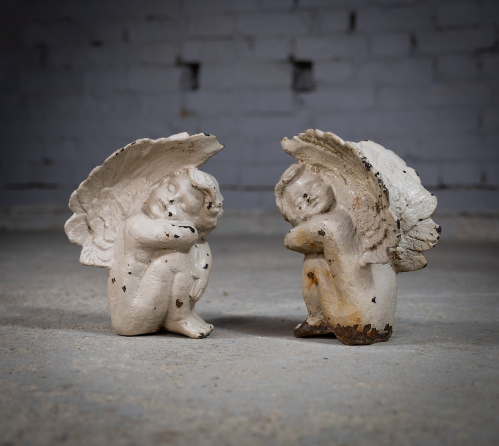 Pair Of 19th Century Victorian Cast Iron Cherubs