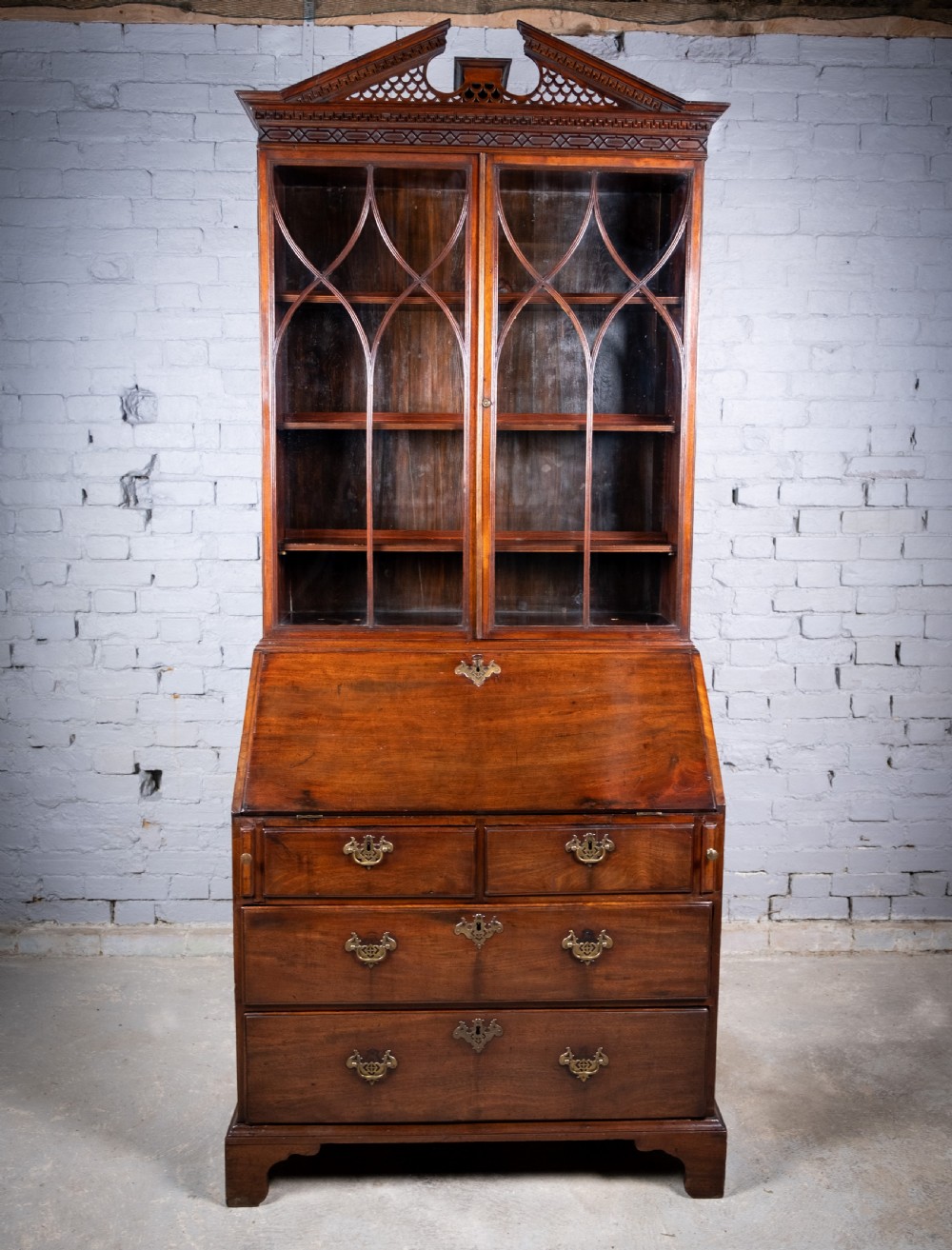 Fine George II Chippendale Period Bureau Bookcase With Bramah Lock. View II
