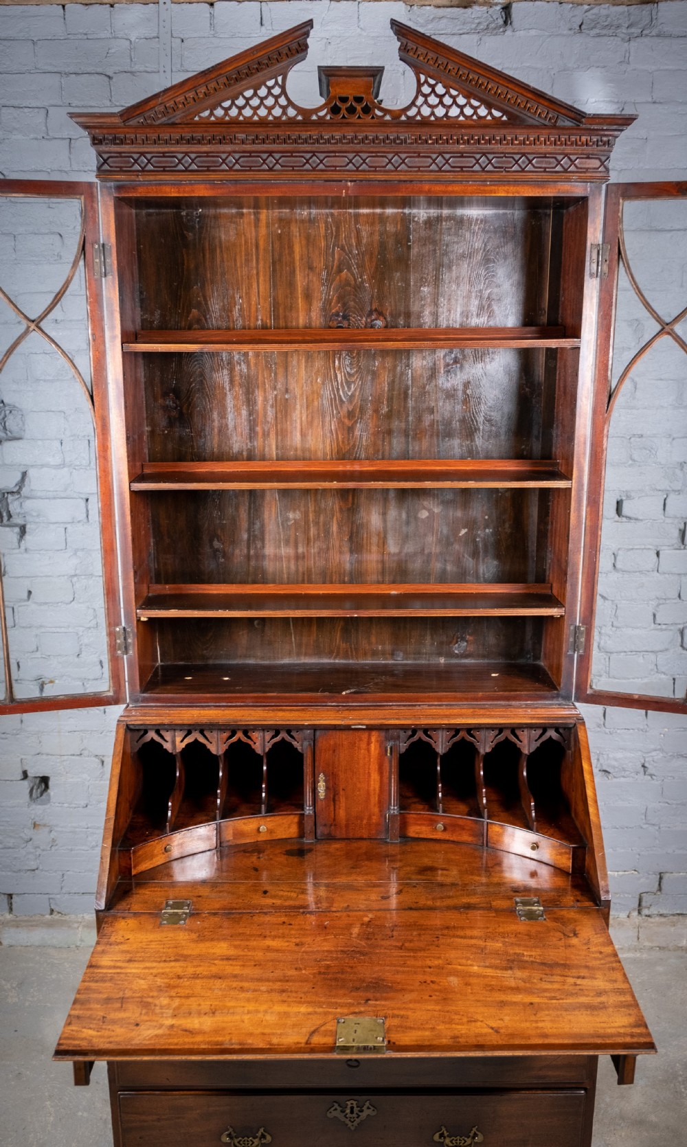 Fine George II Chippendale Period Bureau Bookcase With Bramah Lock. View X