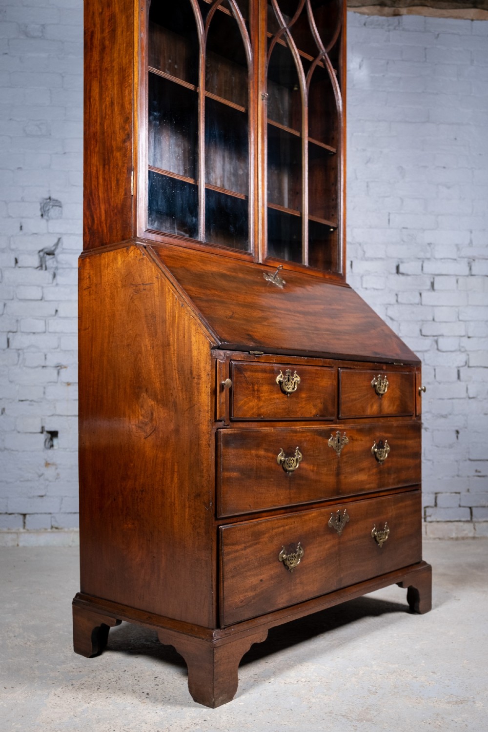 Fine George II Chippendale Period Bureau Bookcase With Bramah Lock. View XVI