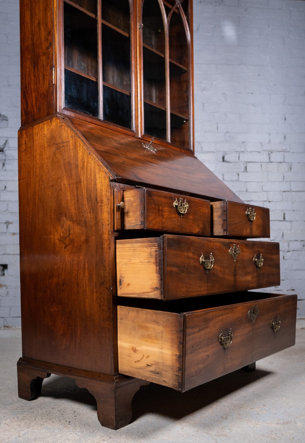 Fine George II Chippendale Period Bureau Bookcase With Bramah Lock. View XVII
