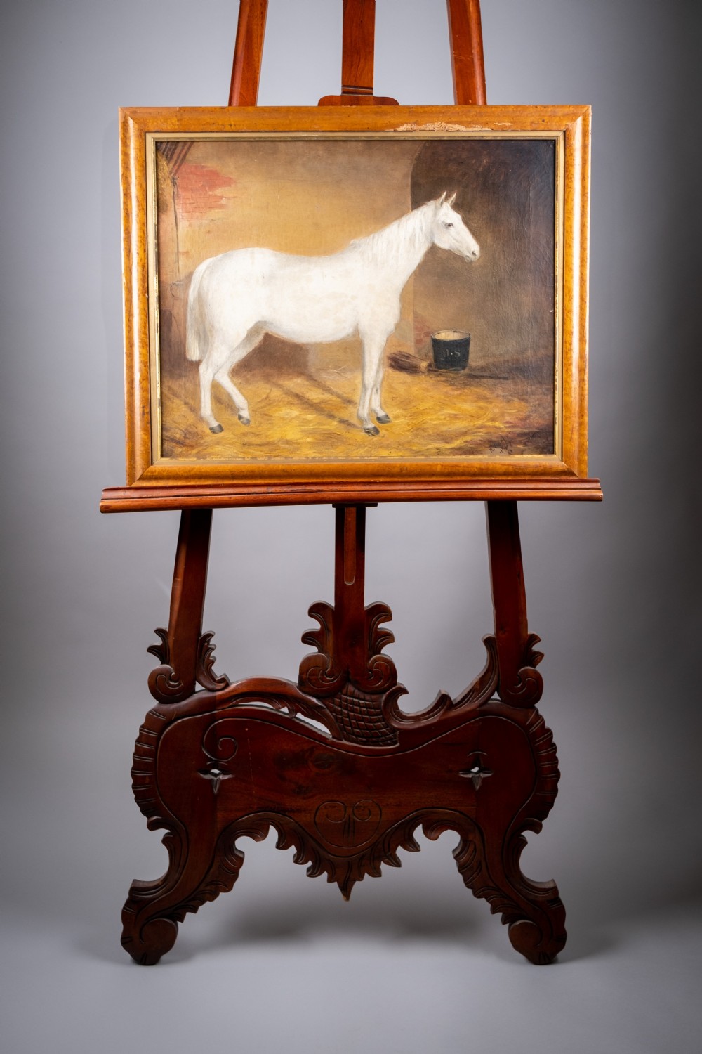 R. Cooper, 1849 - Portrait Of A White Horse In Stable, Signed & Dated. Oil On Canvas. View II