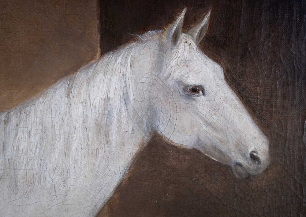 R. Cooper, 1849 - Portrait Of A White Horse In Stable, Signed & Dated. Oil On Canvas. View III