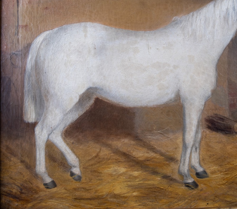 R. Cooper, 1849 - Portrait Of A White Horse In Stable, Signed & Dated. Oil On Canvas. View VIII