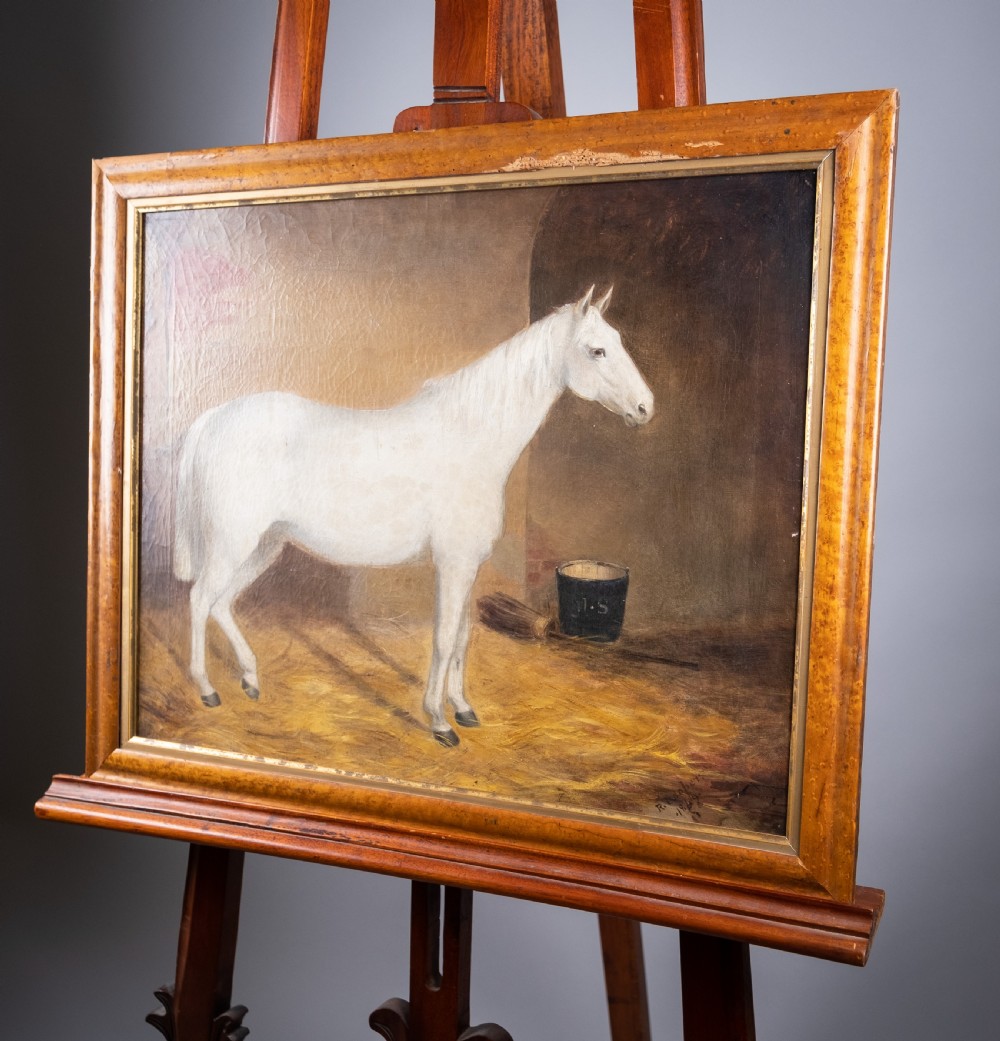 R. Cooper, 1849 - Portrait Of A White Horse In Stable, Signed & Dated. Oil On Canvas. View X